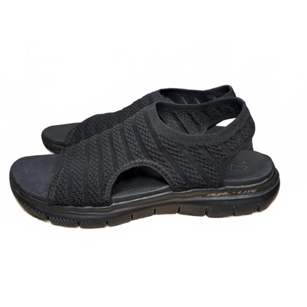Skechers Flex Appeal 2.0 Deja Vu Sandal Women's Size 8 Black Slingback Outdoor